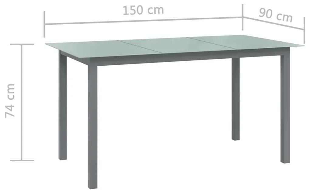 Mesa de jardim em alumínio e vidro 150x90x74 cm cinzento-claro