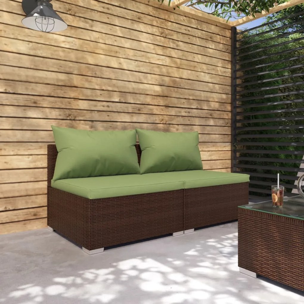 vidaXL 2 pcs conjunto lounge de jardim c/ almofadões vime PE castanho