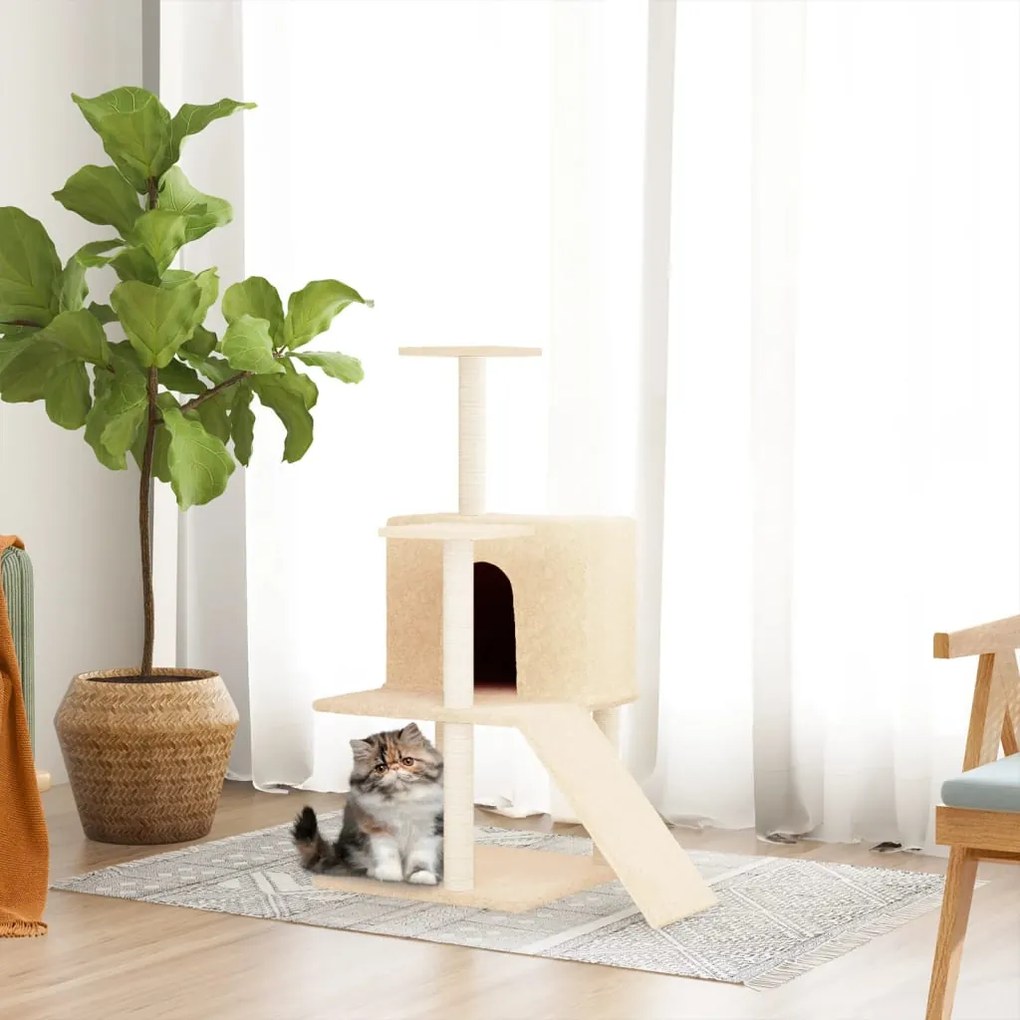 Árvore p/ gatos c/ postes arranhadores sisal 109 cm cor creme