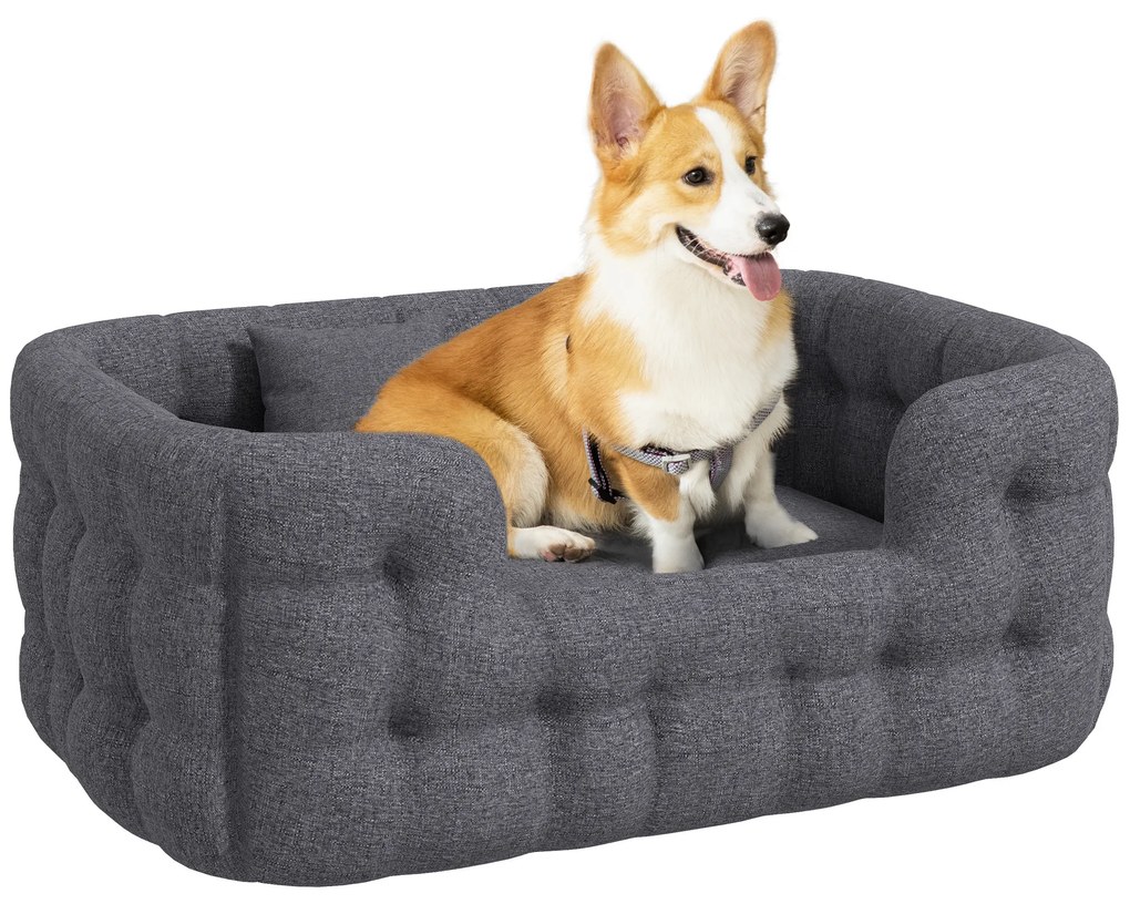 PawHut Cama para Cães Médios Cama para Animais de Estimação com 2 Almofadas Cama para Cães com Base Antiderrapante 90x60x35 cm Cinza | Aosom Portugal