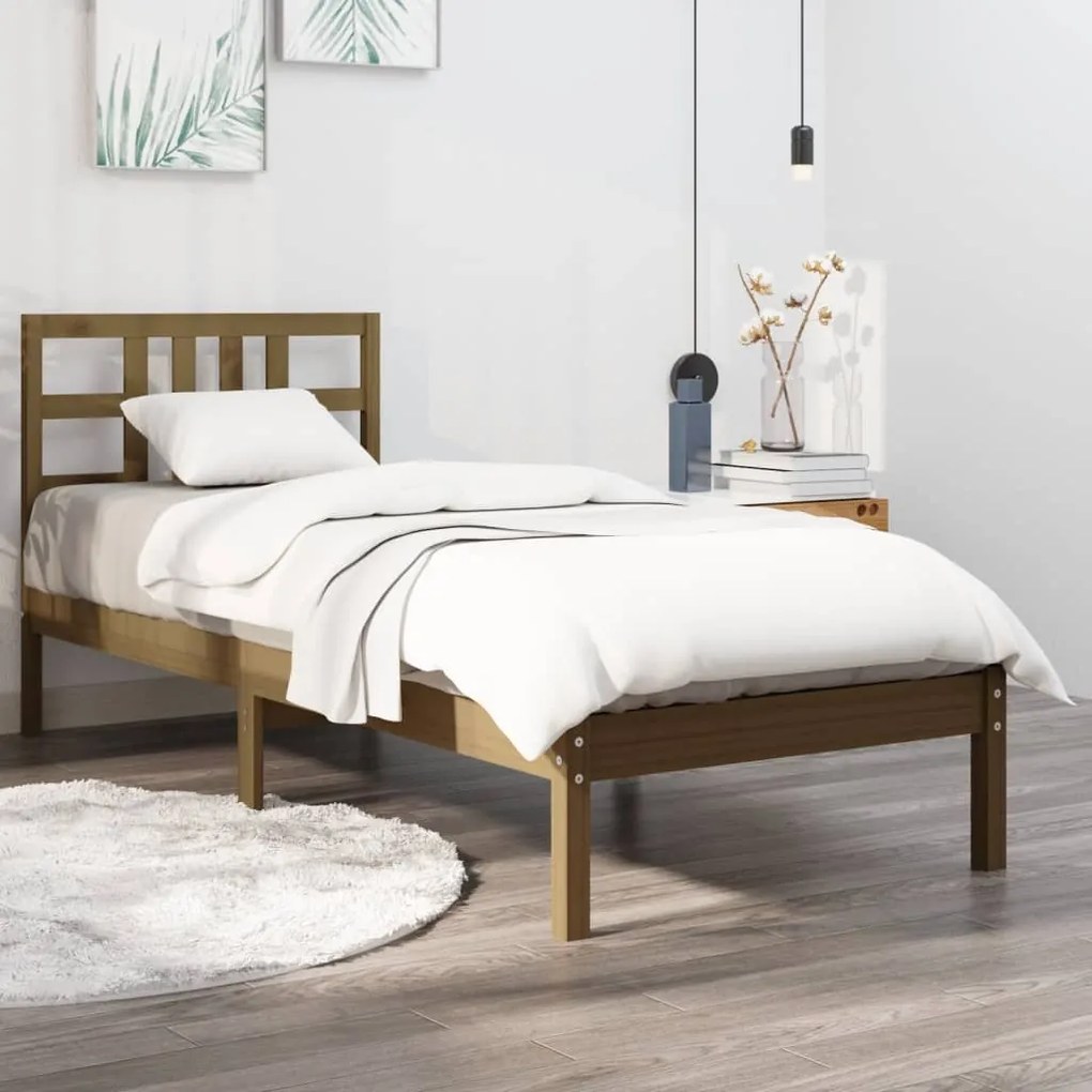 vidaXL Estrutura cama pequena solteiro 75x190 cm madeira castanho mel