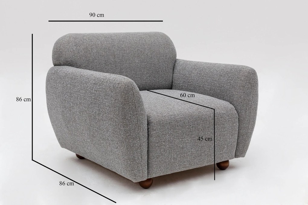 Poltrona Wing "Stockholm" - Cinzento Claro com Pernas em Faia - 90x86x