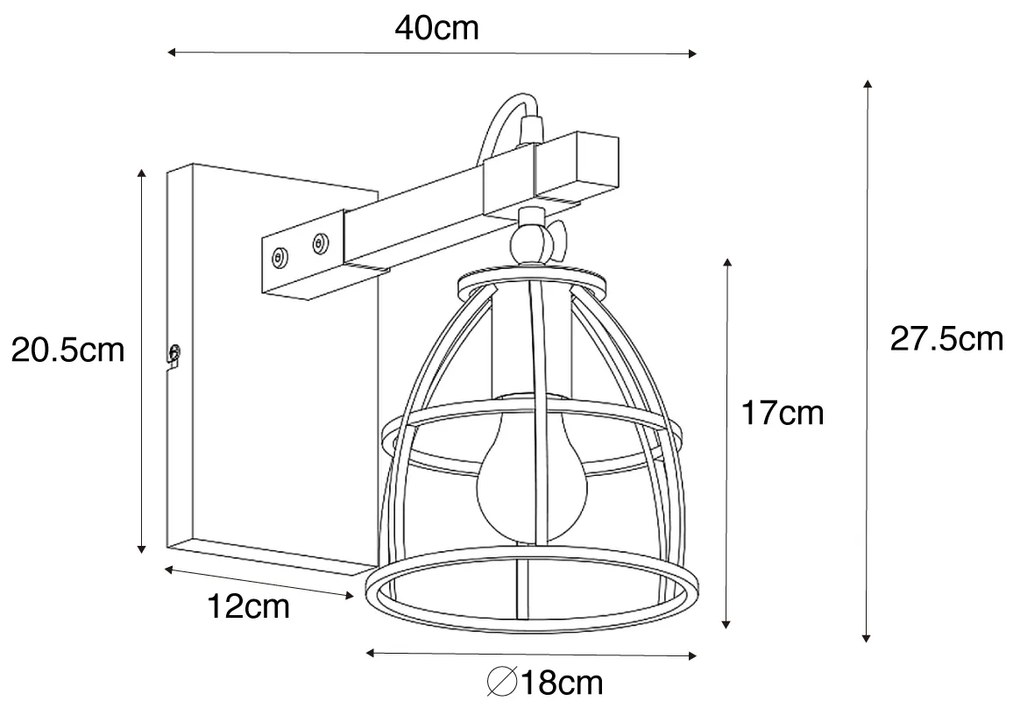 LED Candeeiro de parede inteligente cinzento escuro com madeira ajustável incl. Wifi A60 - Arthur Industrial