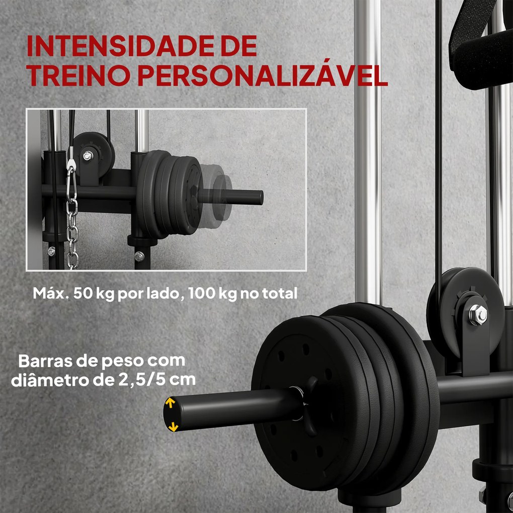 Máquina de Polis de Parede (PESOS NÃO INCLUIDOS) Ajustável em 15 Posições Multifunções para Ginásio e Casa 62x60x200 cm Preto