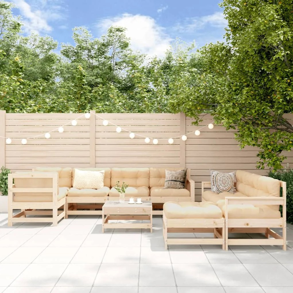 vidaXL 10 pcs conjunto lounge jardim c/ almofadões madeira maciça