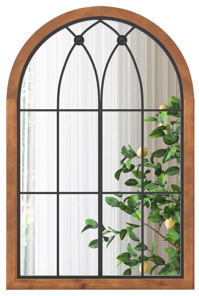 Espelho com Acabamento de Janela em Arco Espelho Decorativo de Parede com Placa Traseira 60 x 90cm Natural
