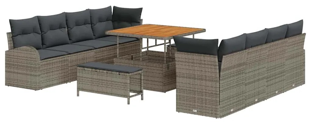 Conjunto de Sofá de Jardim vidaXL com Almofadas Cinza Rattan Poliéster