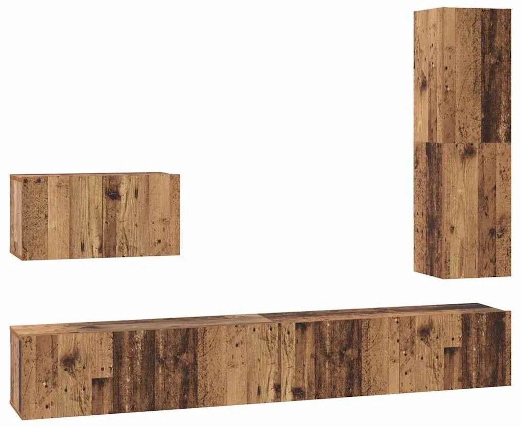 Conjunto de móvel de TV 4 pcs Madeira antiga 30.5 x 30 x 110 cm