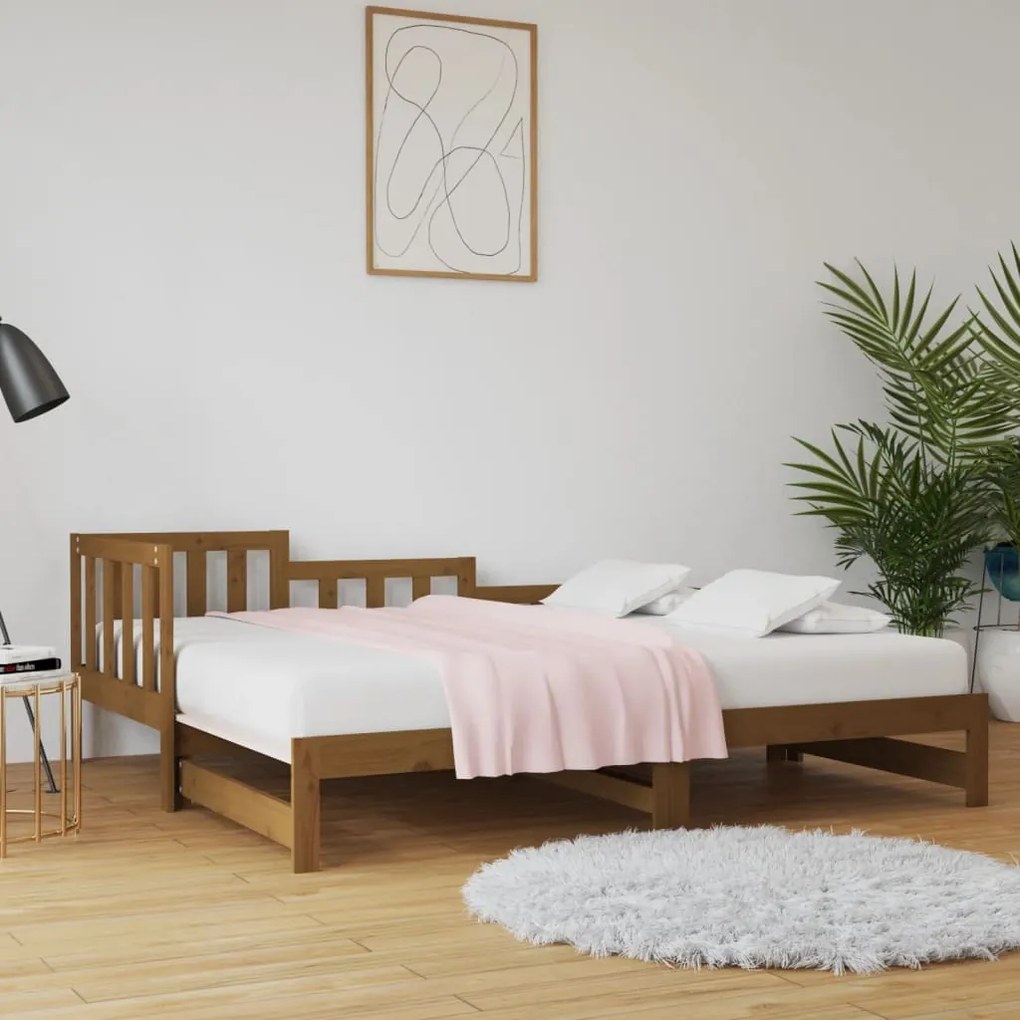 vidaXL Sofá-cama puxar 2x(80x200) cm pinho maciço castanho mel