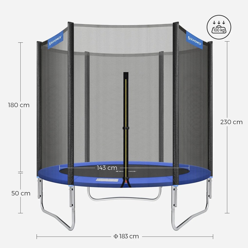 Trampolim Ø 183 cm com rede de segurança preto-azul