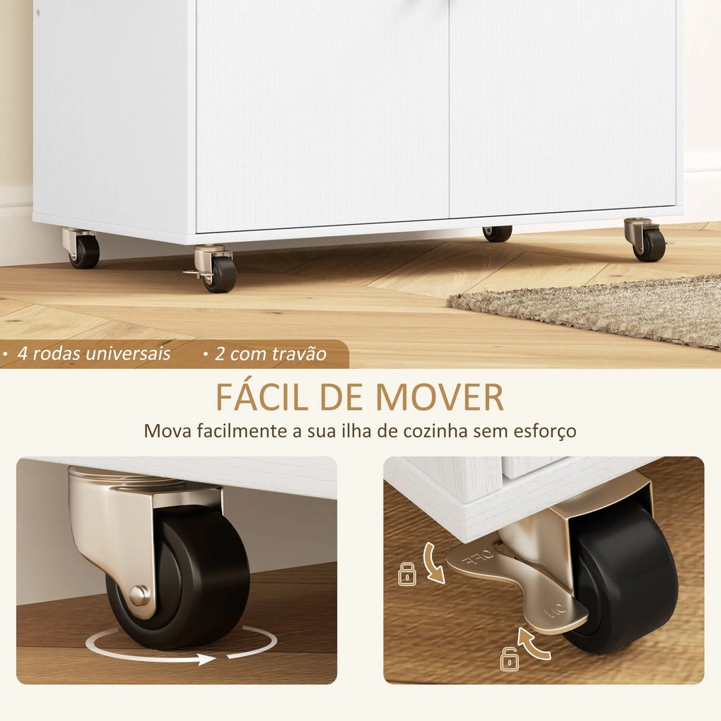 Ilha de Cozinha com Rodas Carrinho de Cozinha com Lateral Dobrável 2 P