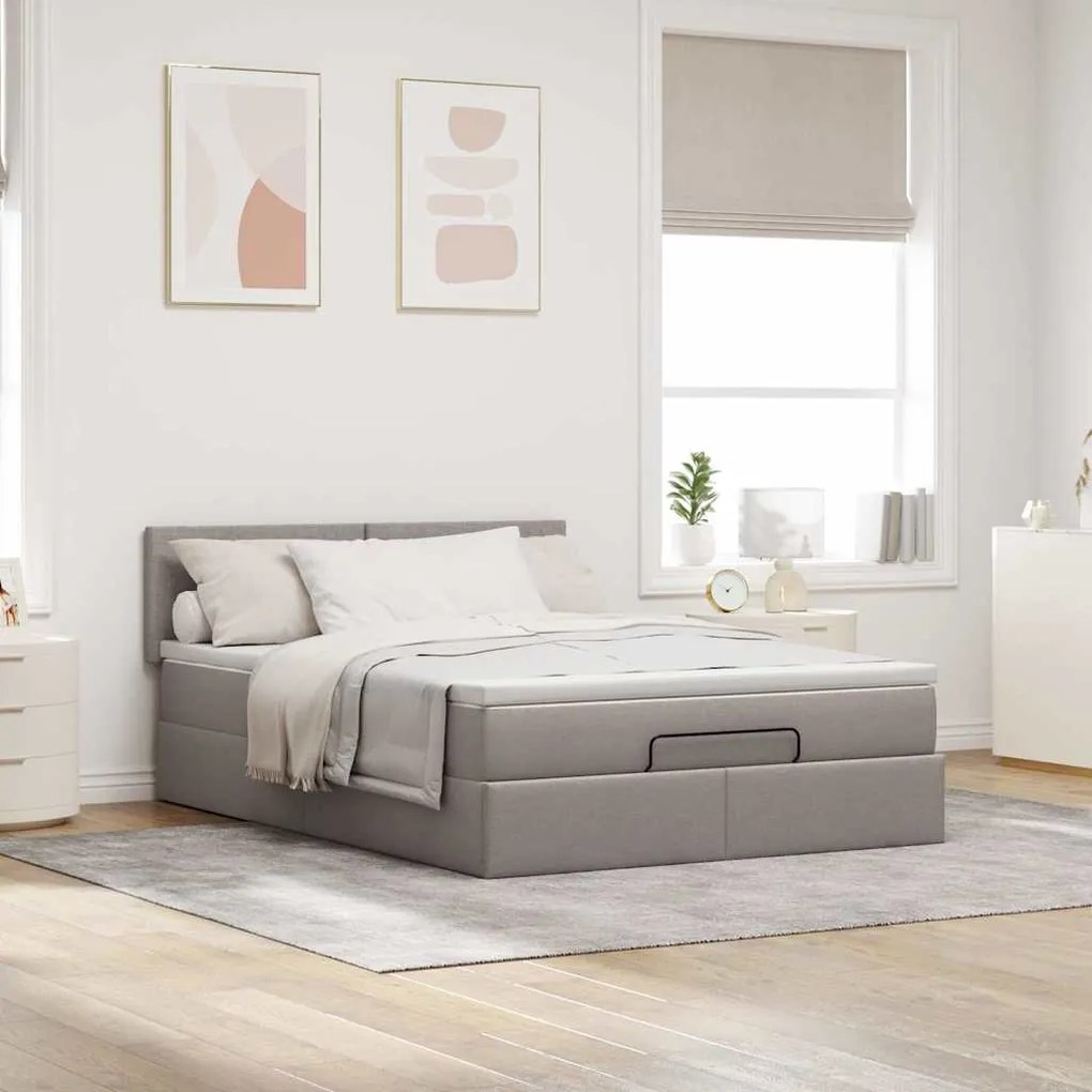 Cama Otomana com Colchão &amp; LEDs Taupe 140x200 cm Tecido