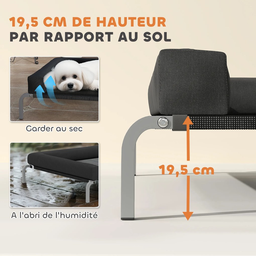 Cama elevada refrescante para cães, cama portátil para cães para interior e exterior, 90 x 65 x 30 cm, preta