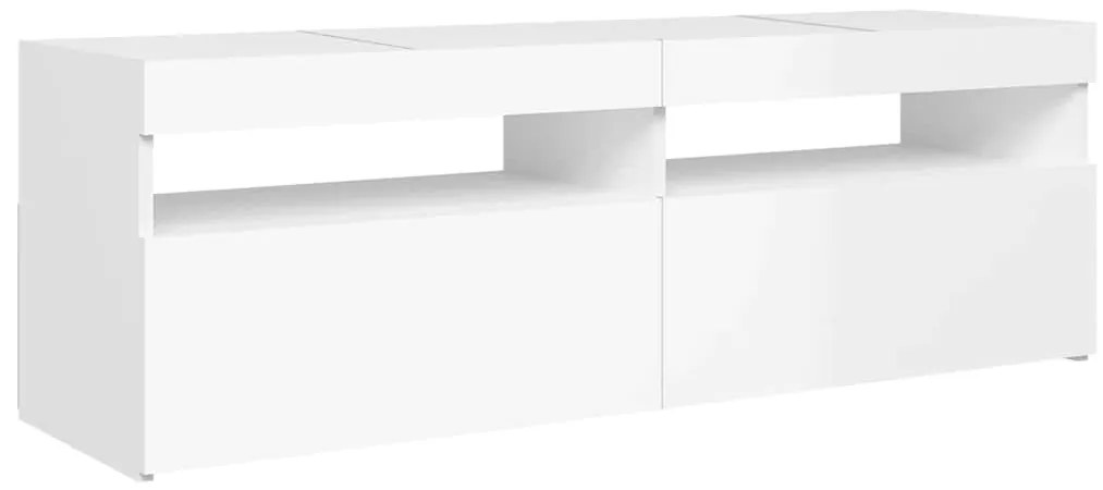 Móvel de TV com luzes LED 120x35x40 cm branco brilhante