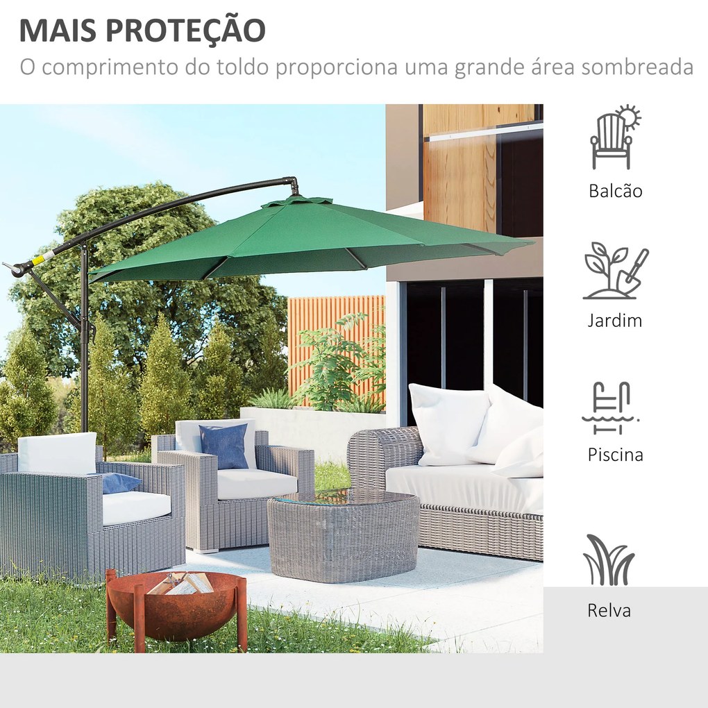 Chapéu de Sol de Jardim Ø295x245cm Chapéu de Sol Excêntrico Inclinável