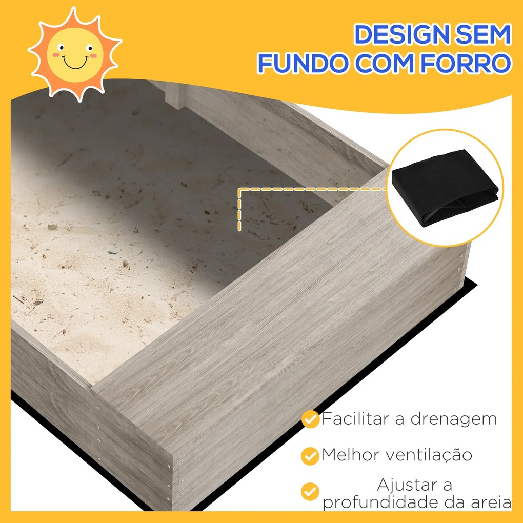 Caixa de Areia para Crianças de Madeira Caixa de Areia Infantil com 2