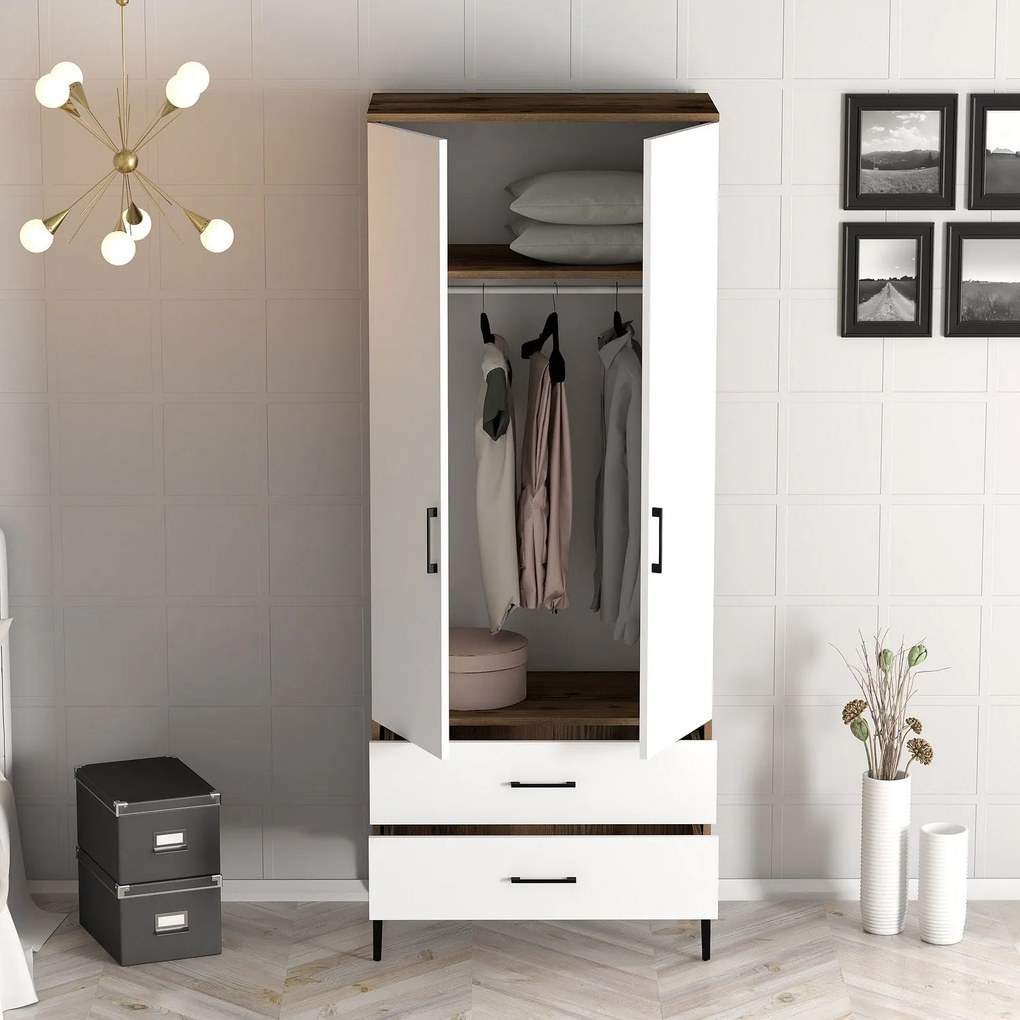 Roupeiro Kumsal T – Nogueira e Branco – 80 x 47,5 x 201,4 cm