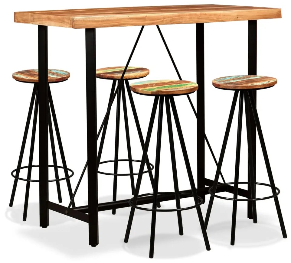 275131 vidaXL Conjunto de bar 5 pcs madeiras de acácia maciça e recuperada