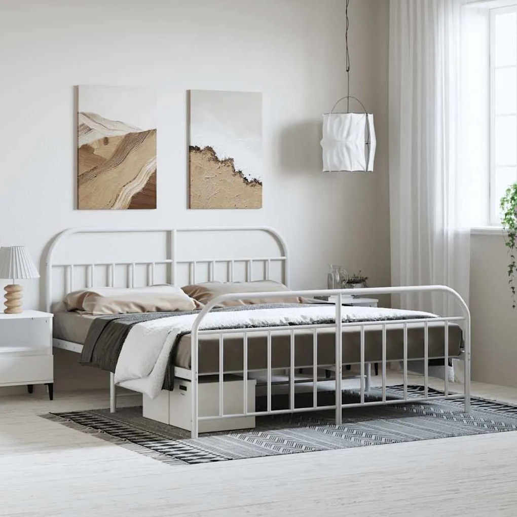 Estrutura de cama com cabeceira e pés 183x213 cm metal branco