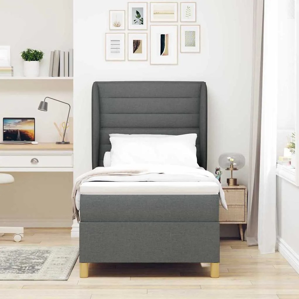 Cama Box com Colchão vidaXL Cinza Escuro 90x200 cm Tecido