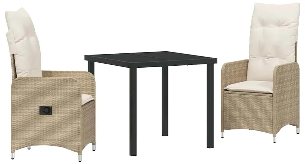 Conjunto de Jantar de Jardim com 3 Peças e Almofadas Bege em Rattan Si