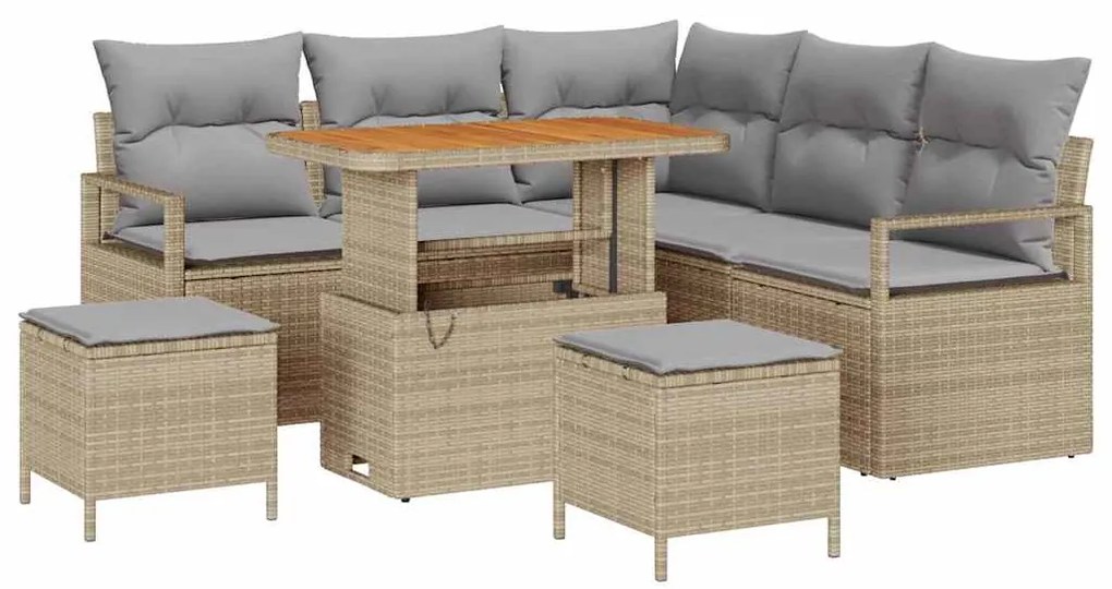Conjunto de Sofá Jardim 8 Peças com Almofadas Bege Vime PE Acácia