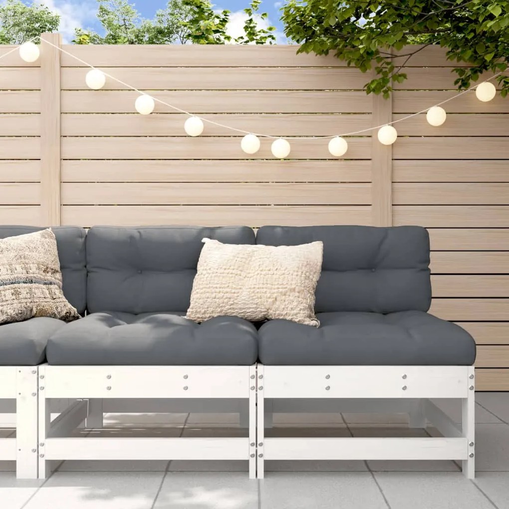 vidaXL Sofás de centro para jardim 2 pcs madeira pinho maciça branco