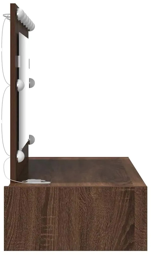 Mesa de Maquilhagem de Parede com Luzes LED Carvalho Castanho