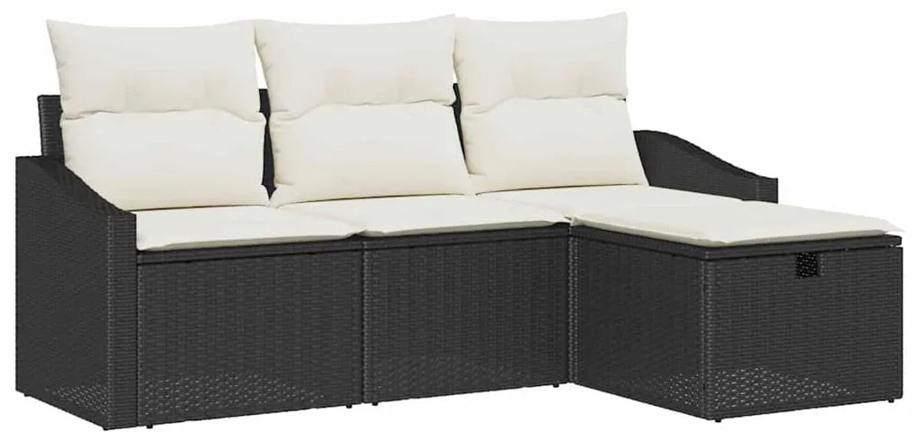 Conjunto de Sofá de Jardim com 4 Peças e Almofadas Pretas em Poli Ratt