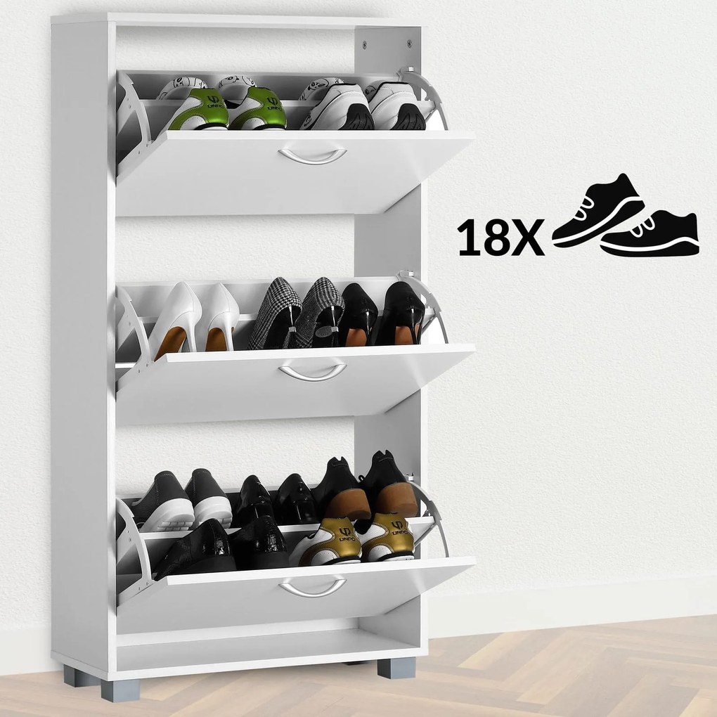 Armário para sapatos com 3 portas 115 x 61 x 24 cm Branco