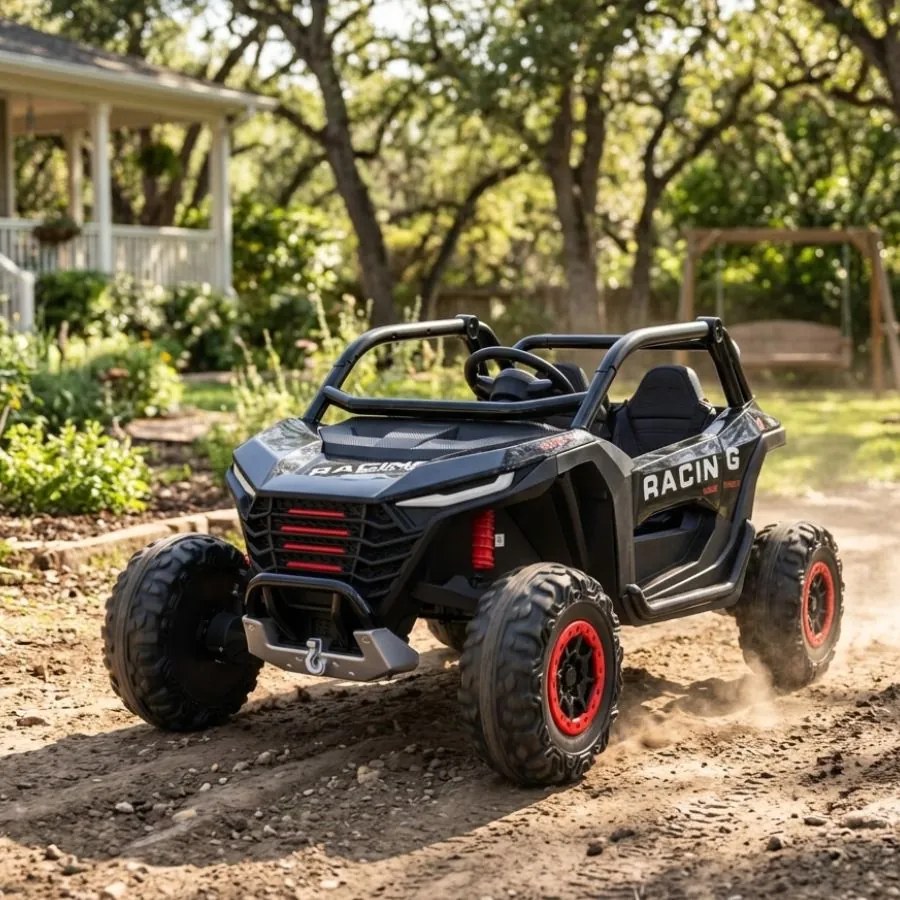 Carro elétrico para Crianças 4X4 2 Lugares 24V RACING Road 2000, Pneus Espuma EVA, Assento couro ecológico Preto