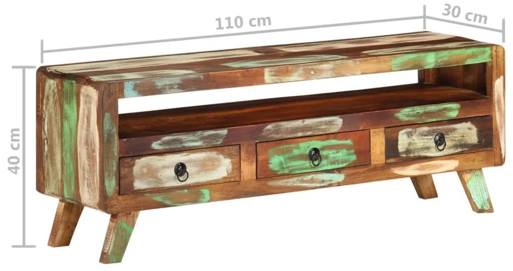 Móvel de TV 110x30x40 cm madeira recuperada maciça multicor