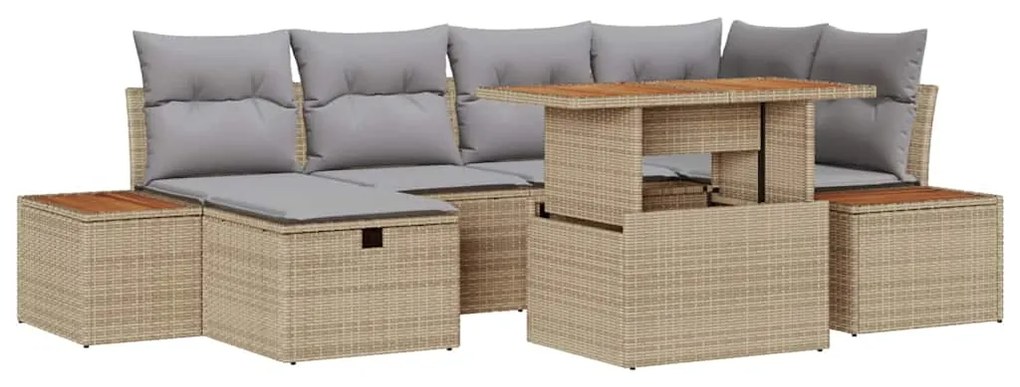 Conjunto de Sofá de Jardim com 7 Peças e Almofadas Bege em Rattan Sint