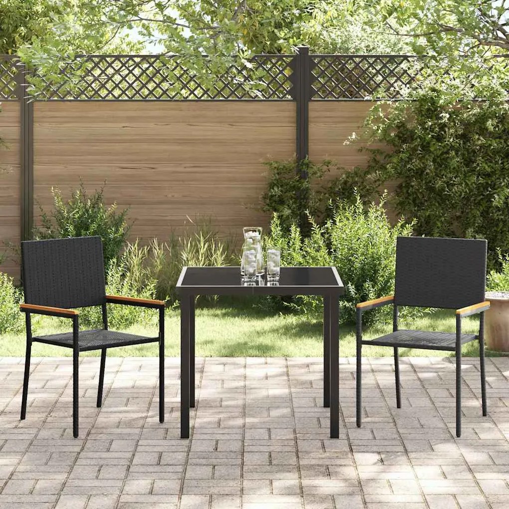 Conjunto de Jantar pra Jardim 3 Peças Preto Rattan Sintético