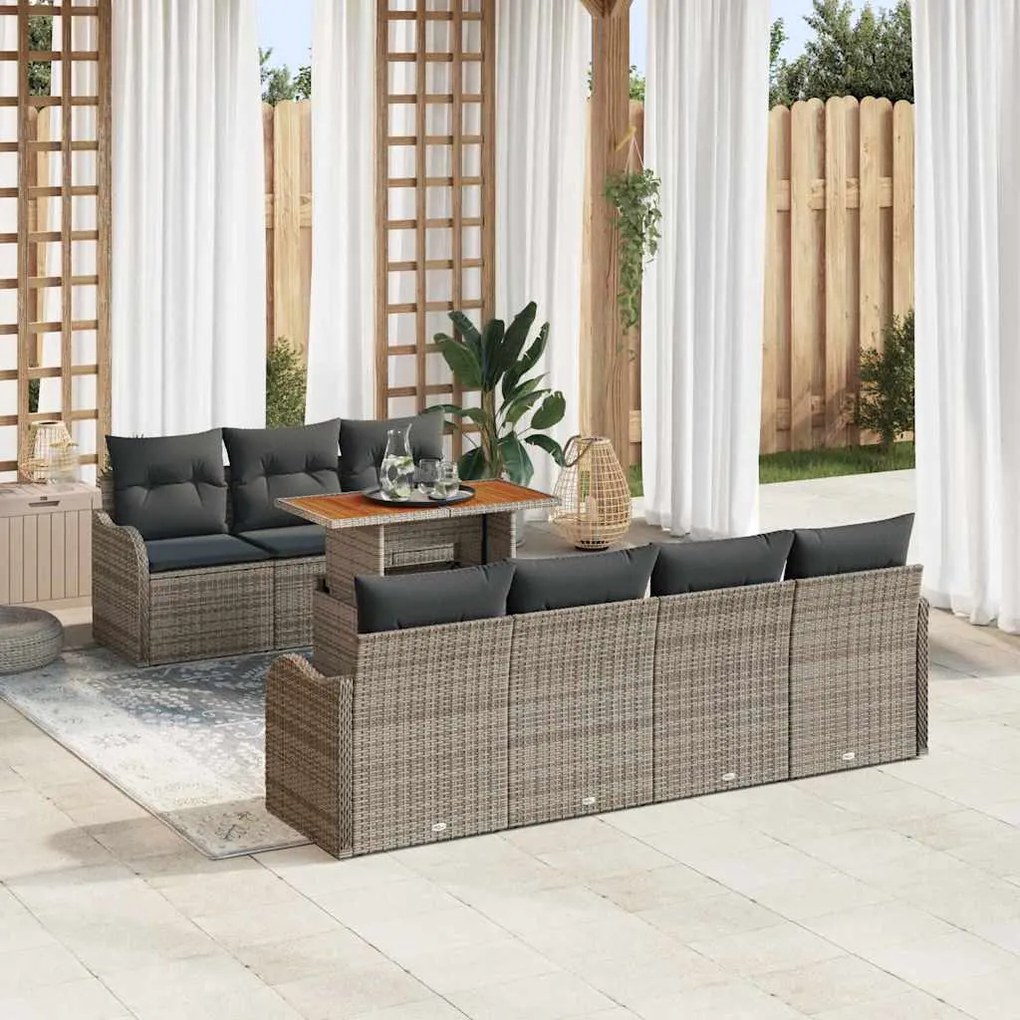 vidaXL Conjunto de Sofás de Jardim com 8 Peças e Almofadas Cinza em Polirattan
