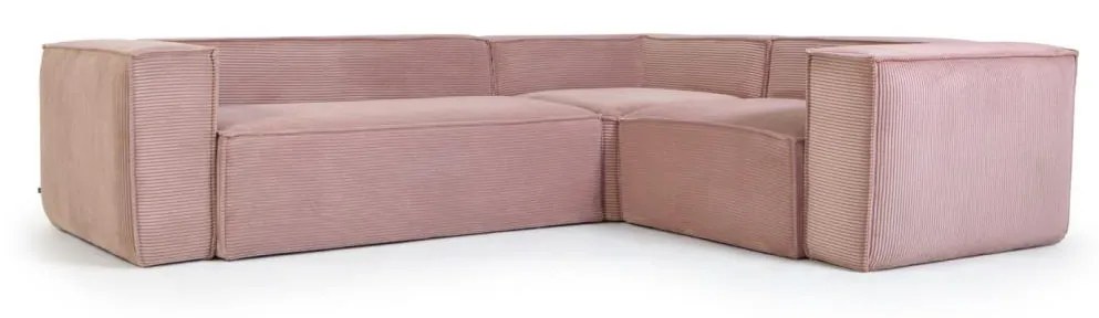 Kave Home - Sofá de canto Blok 3 lugares em bombazina cor-de-rosa 290 x 230 cm