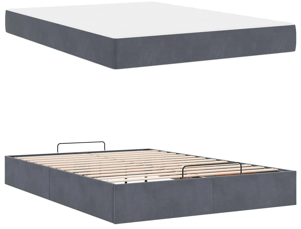 vidaXL Estrutura de cama com colchão 2 pcs Cinza Escuro Veludo