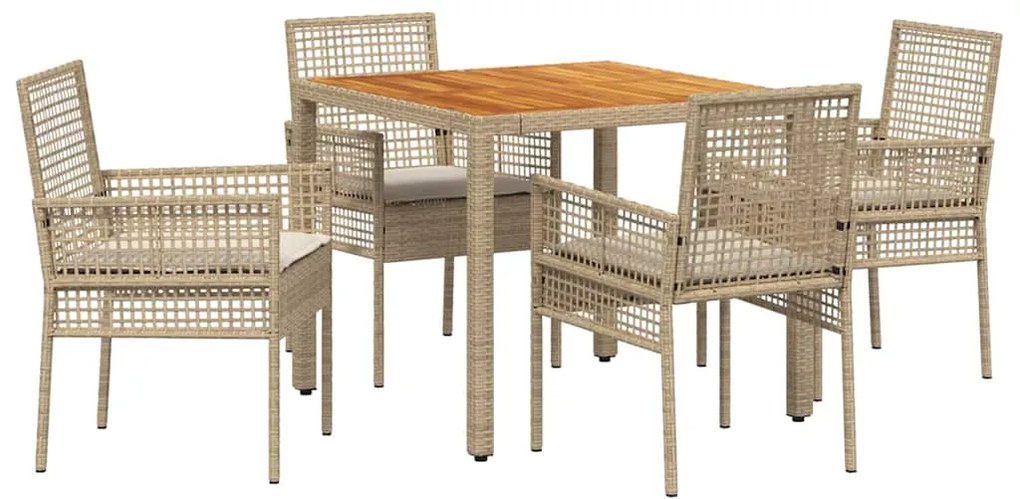 Conjunto de Jantar de Jardim 5 Peças com Almofadas Bege em Rattan Poli