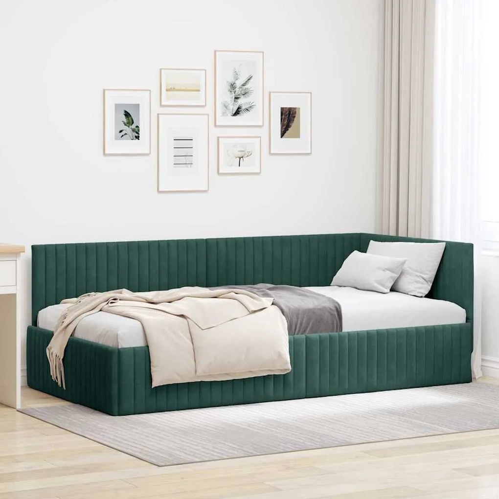 vidaXL Estrutura de Cama de Canto Verde Escuro 100 cm x 200 cm Veludo