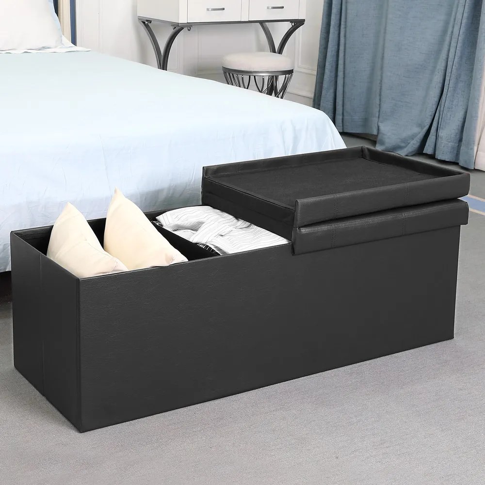 Banco arrumação 115x38x38 cm com tampa articulada preto