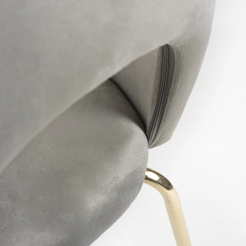 Conjunto de 2 Cadeiras Lille em Veludo Cinzento com Pernas Douradas -