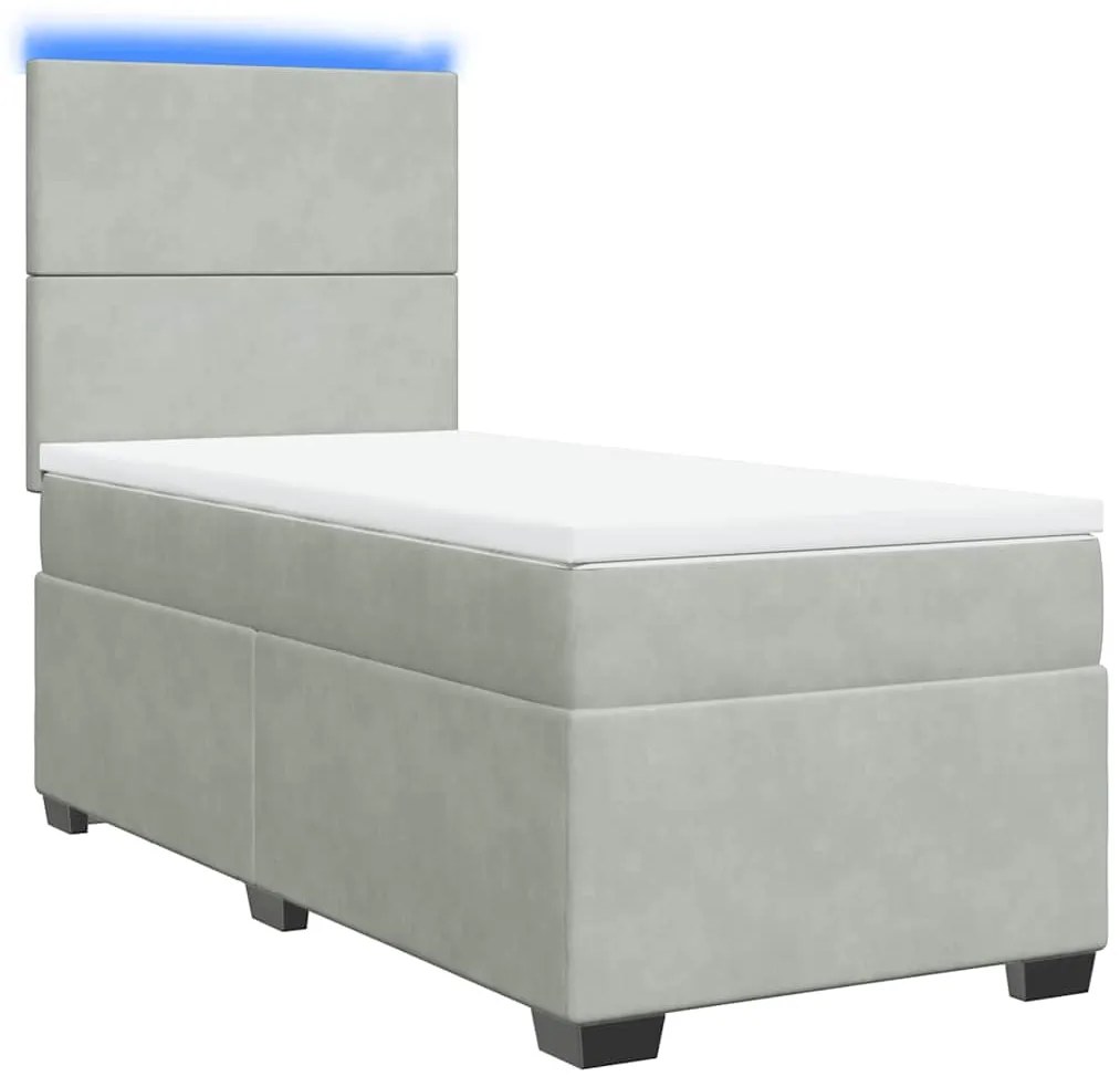 Cama com molas/colchão 90x190 cm veludo cinza-claro
