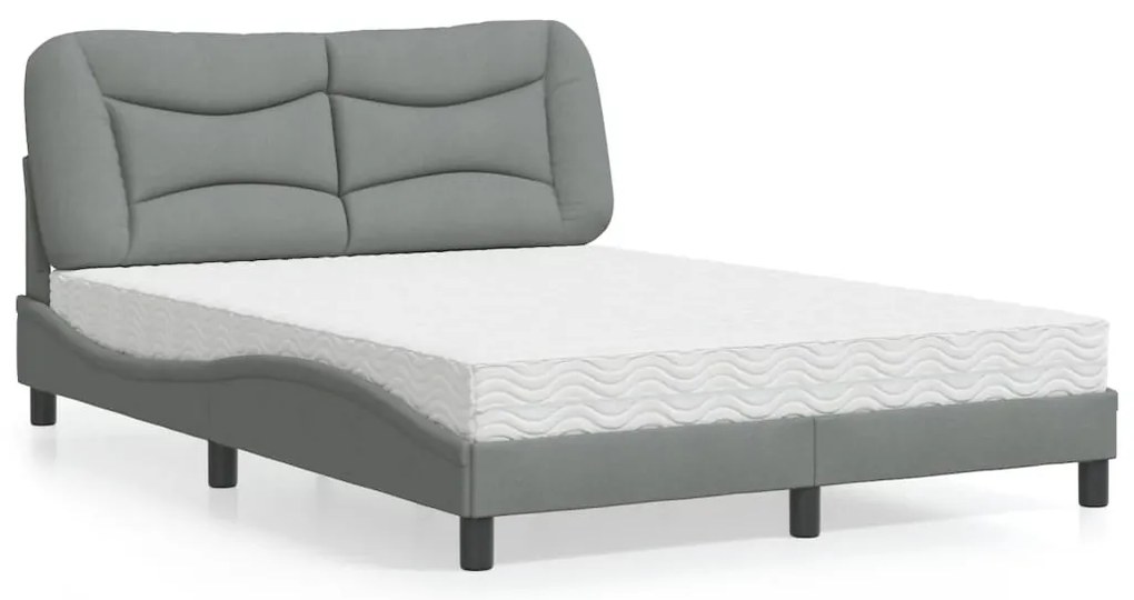 Cama com colchão 140x190 cm tecido cinzento-claro