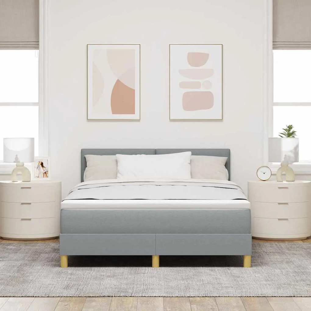 Cama Box com Colchão &amp; LED Cinza Claro 140x200 cm Tecido