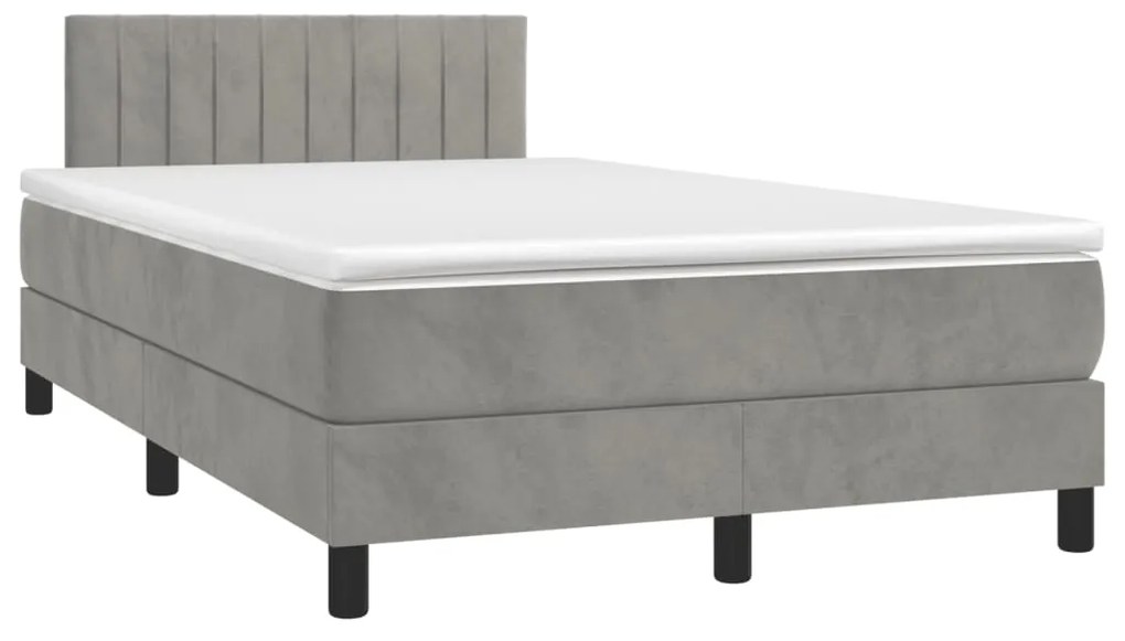 vidaXL Cama box spring colchão LED 120x190 cm couro artif. cinza-claro