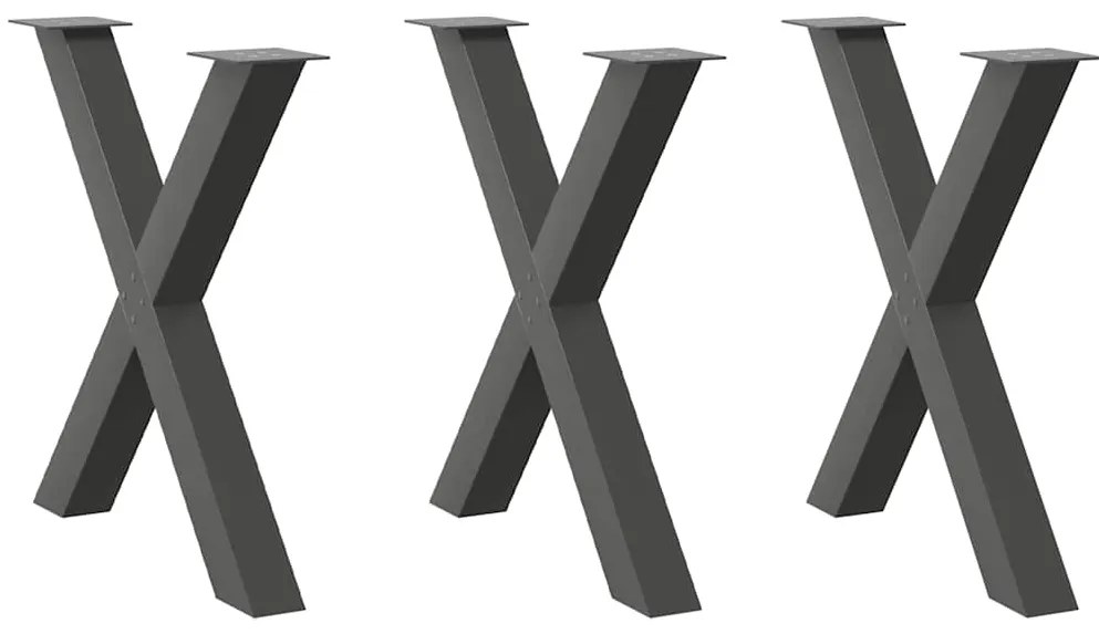 vidaXL Pés para mesa de jantar em formato de X, 3 peças, antracite, 80x(72-73) cm, aço