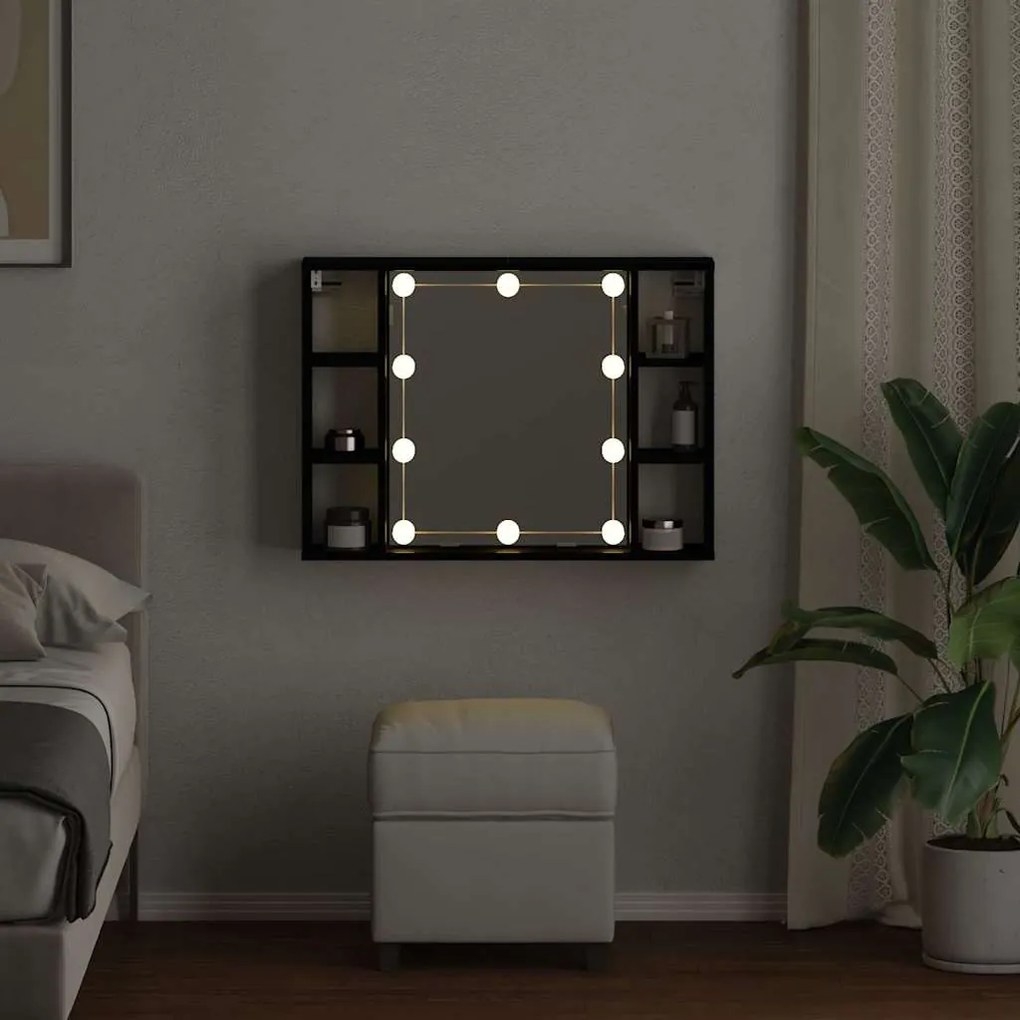 Armário Espelho LED vidaXL - Carvalho Preto - 76x15x55 cm - Feito de M