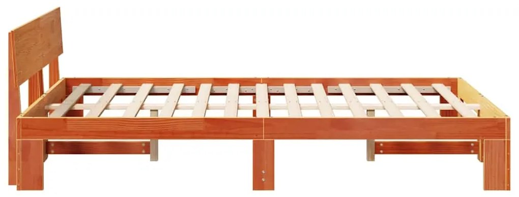 Estrado de Cama com Cabeceira Marrom Encerada 120x190 cm Madeira de Pi