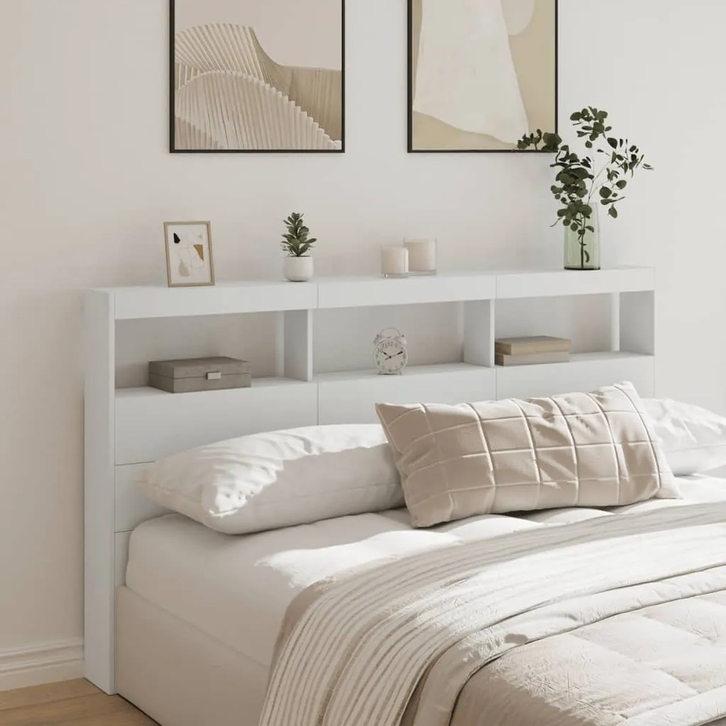 vidaXL Armário de cabeceira com luzes LED 180x17x102 cm branco
