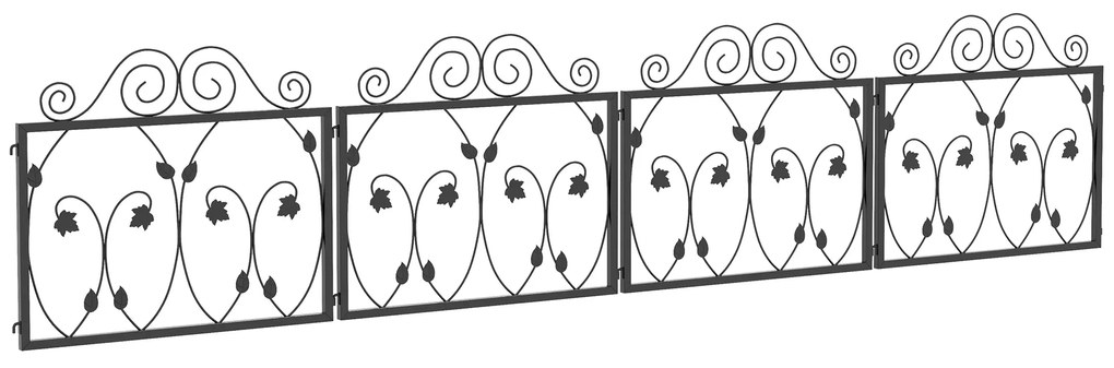 Outsunny Vedação de Jardim Exterior com 4 Painéis 57x47,5 cm Vedações Decorativas em Aço com Ângulo Ajustável para Pátio Terraço Preto